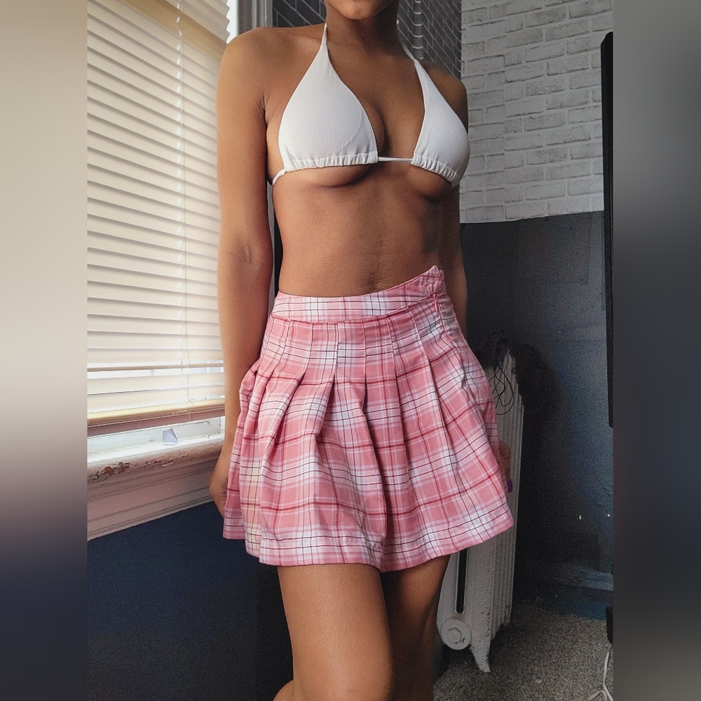 Pink plaid skirt